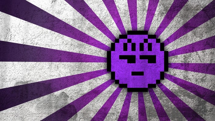 Pixelated purple face with sunbeams