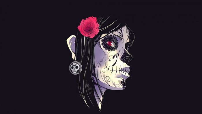 Illustration of a woman with Dia de los Muertos makeup