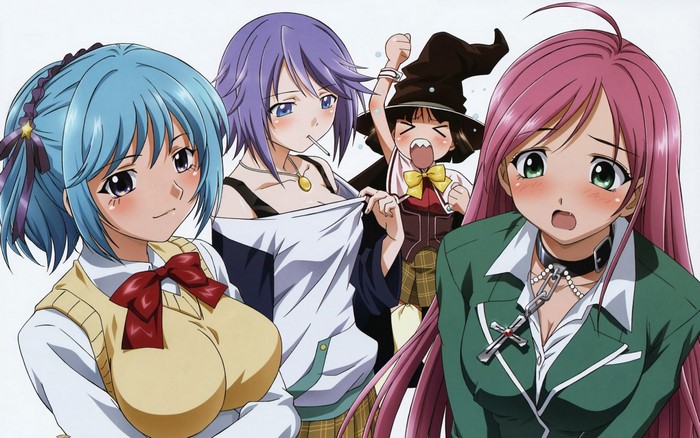Rosario Vampire characters: Moka, Mizore, Kurumu, and Yukari