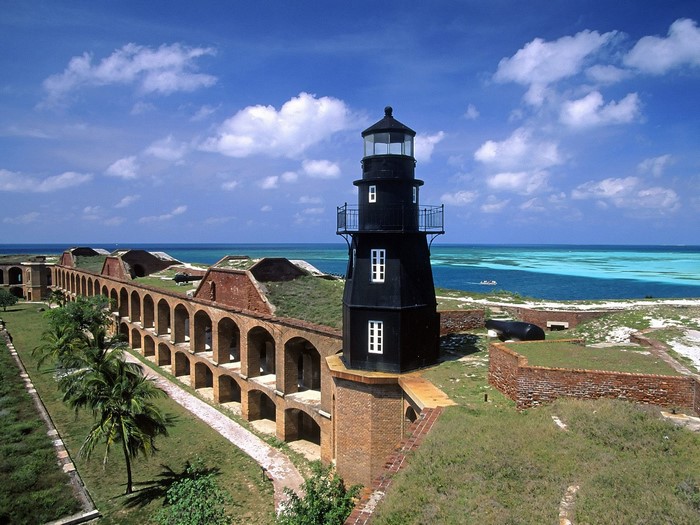Fort Jefferson Lighthouse and coastal fort with cannons