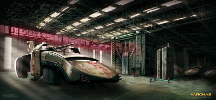 Sci-fi vehicle in a hangar by Stefanie Odendahl