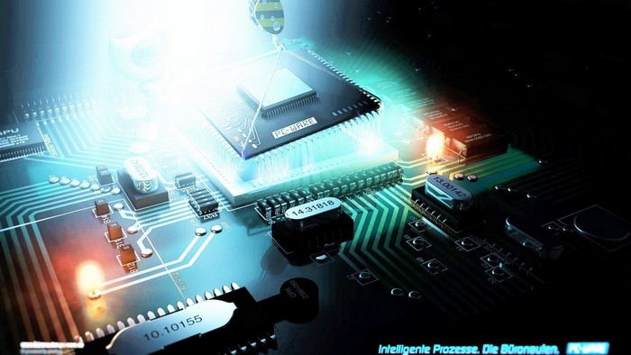 Computer motherboard with CPU and components