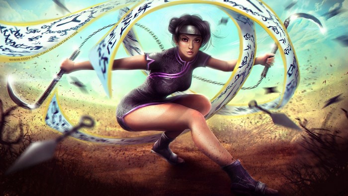 Tenten from Naruto Shippuden with weapons
