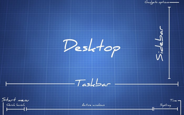 Blueprint diagram of a computer desktop interface