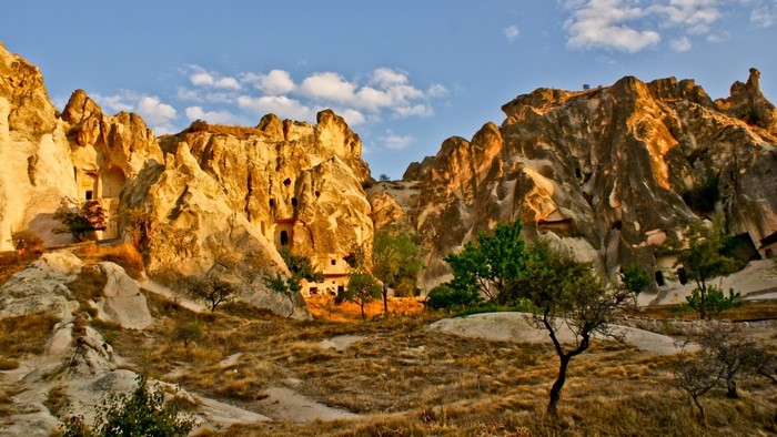 Sunlit Rock Formations in Cappadocia Valley