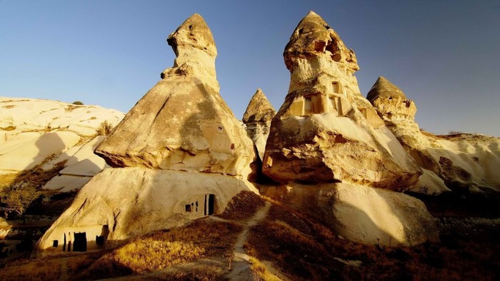 Cappadocia rock formations with ancient dwellings