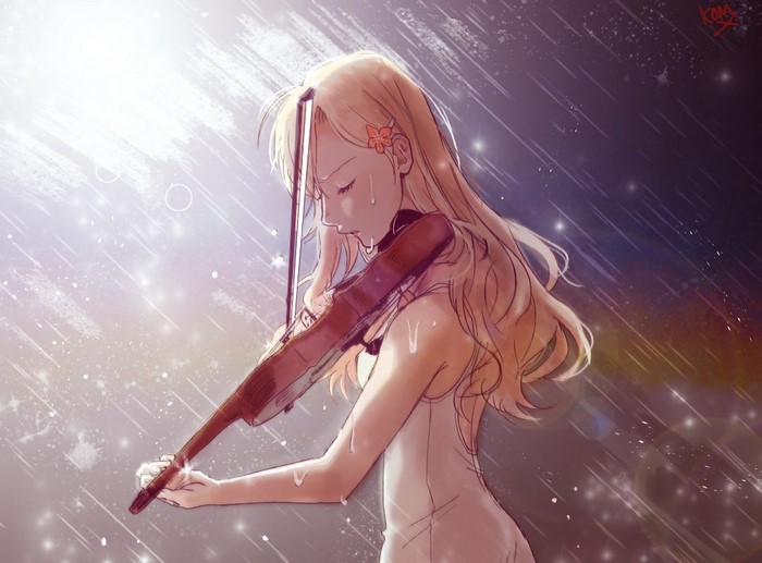 Miyazono Kaori Playing Violin in the Rain