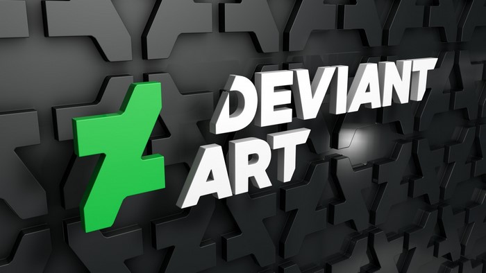 DeviantArt logo and text on a black background