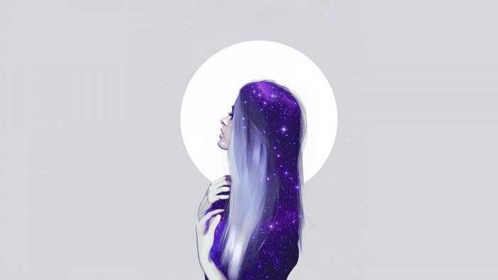 Woman with galaxy hair and white circle
