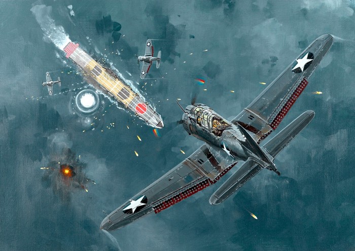 World War II US Navy Dauntless Dive Bomber Attack