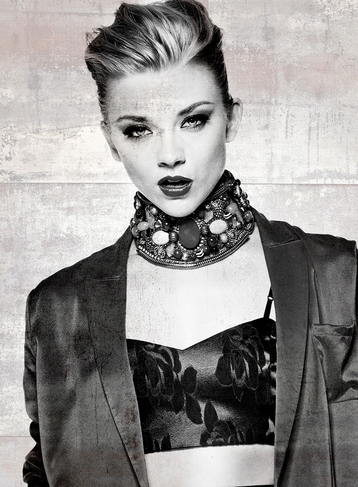 Natalie Dormer in a monochrome fashion photoshoot