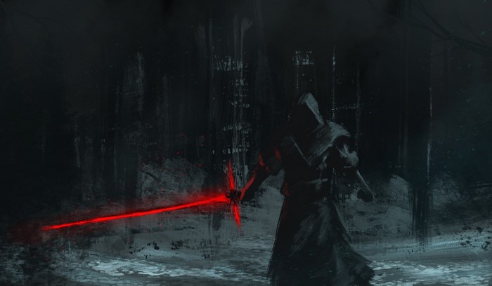Kylo Ren from Star Wars with a red lightsaber