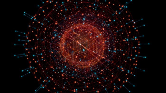 Abstract network of glowing spheres and lines