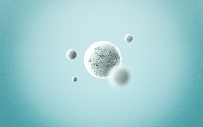 Abstract spheres in a light blue atmosphere