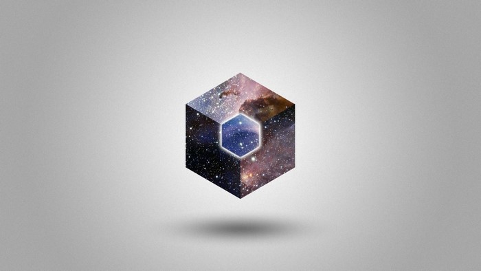 Cube with galaxy texture and hexagonal inner shape