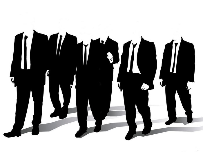 Silhouettes of men in suits from Reservoir Dogs