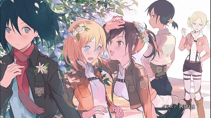 Shingeki no Kyojin Characters in Soft Garden Scene