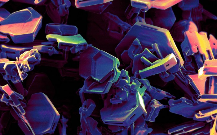 Microscopic crystals with colorful illumination