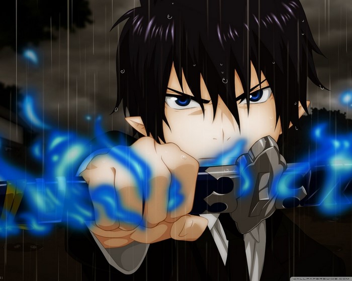 Okumura Rin with Blue Flames in Blue Exorcist