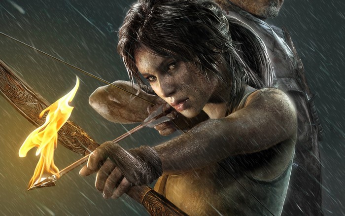 Lara Croft with flaming arrow from Tomb Raider
