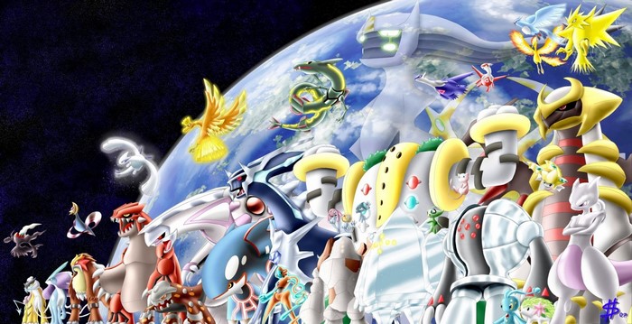 Pokemon characters gathered around Earth