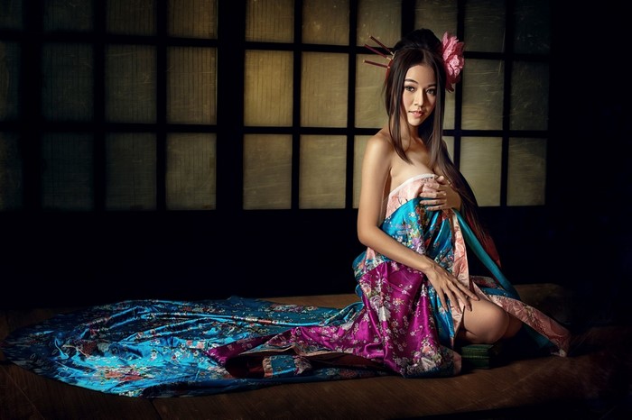 Woman in traditional Japanese kimono