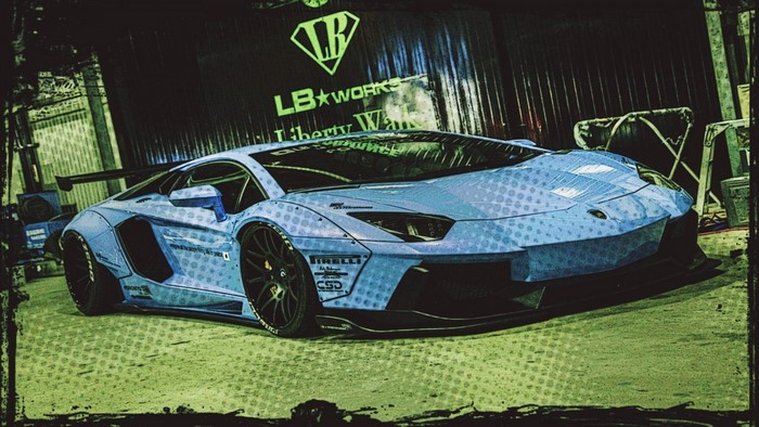 Blue Lamborghini Aventador LB-Works