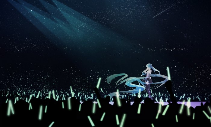 Hatsune Miku concert with glowing crowd