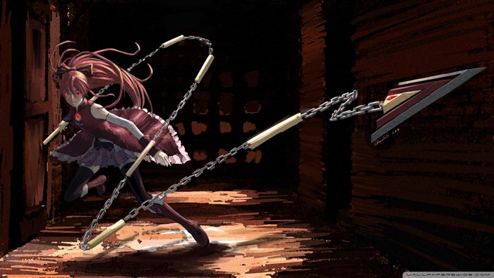 Sakura Kyouko from Mahou Shoujo Madoka Magica with weapon