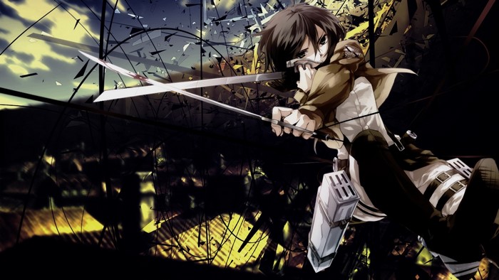 Mikasa Ackerman from Attack on Titan with swords
