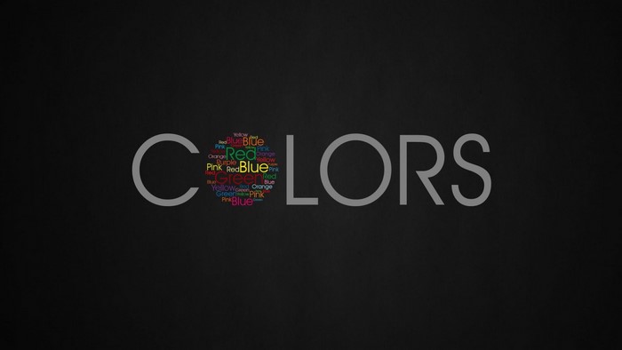 The word "COLORS" with a colorful word cloud for the letter "O"