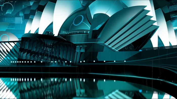 Tron-inspired futuristic cityscape illustration