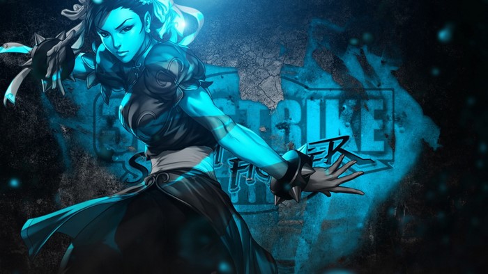Chun-Li from Street Fighter with blue lighting