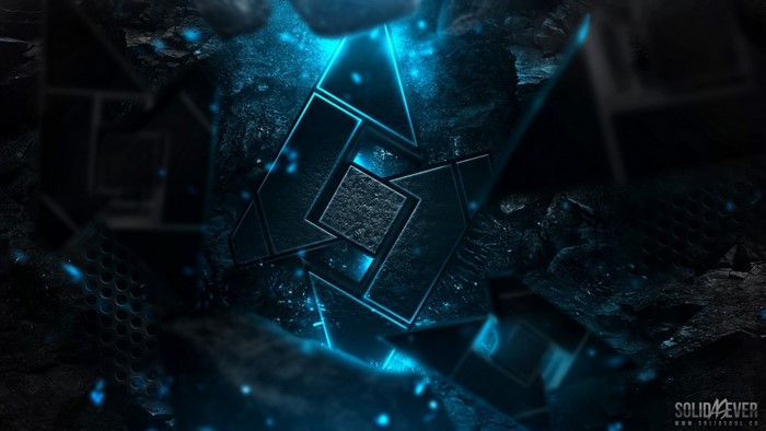 Abstract geometric shapes with blue neon lights