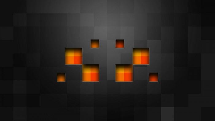 Minecraft inspired abstract squares with glowing orange and yellow.