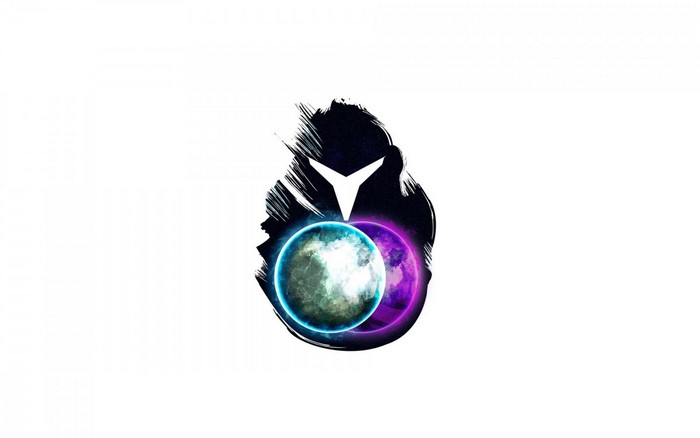 Metroid logo with planets and abstract shape
