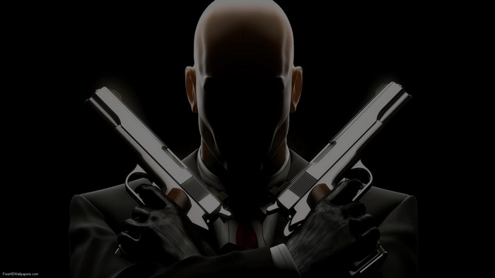Agent 47 from Hitman holding two pistols