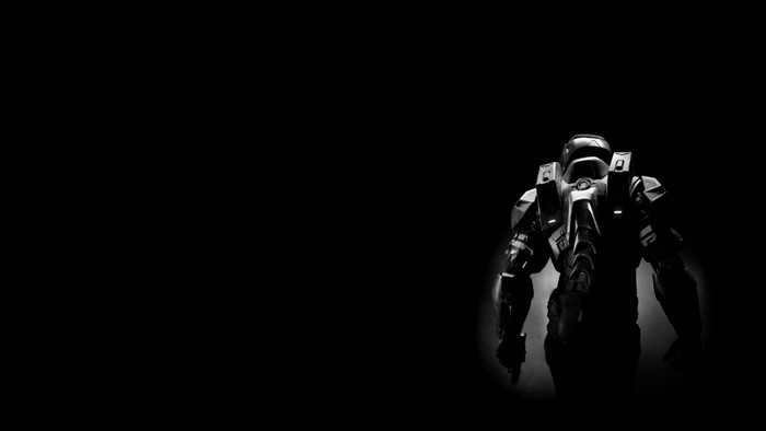 Master Chief from Halo in monochrome