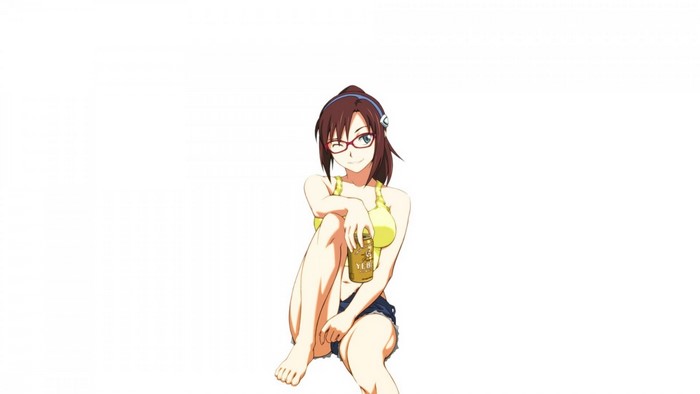 Makinami Mari from Neon Genesis Evangelion holding a drink