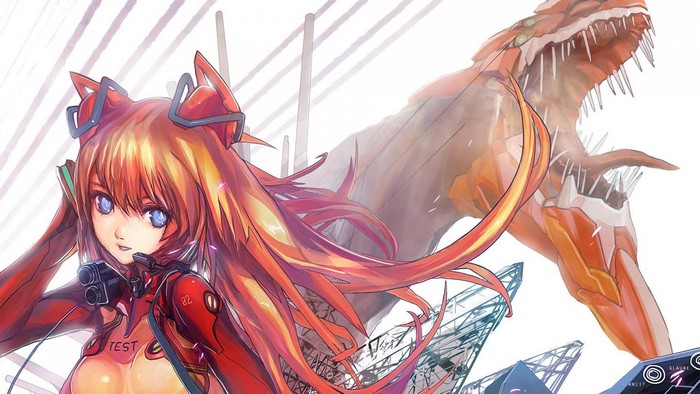 Asuka Langley Soryu from Neon Genesis Evangelion with an Angel