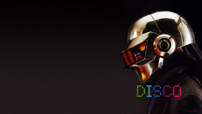 Daft Punk robot with "DISCO" text