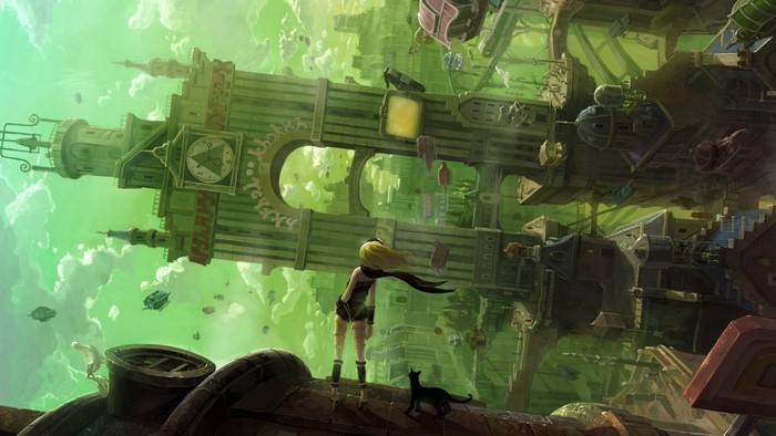 Kat from Gravity Rush in a steampunk city