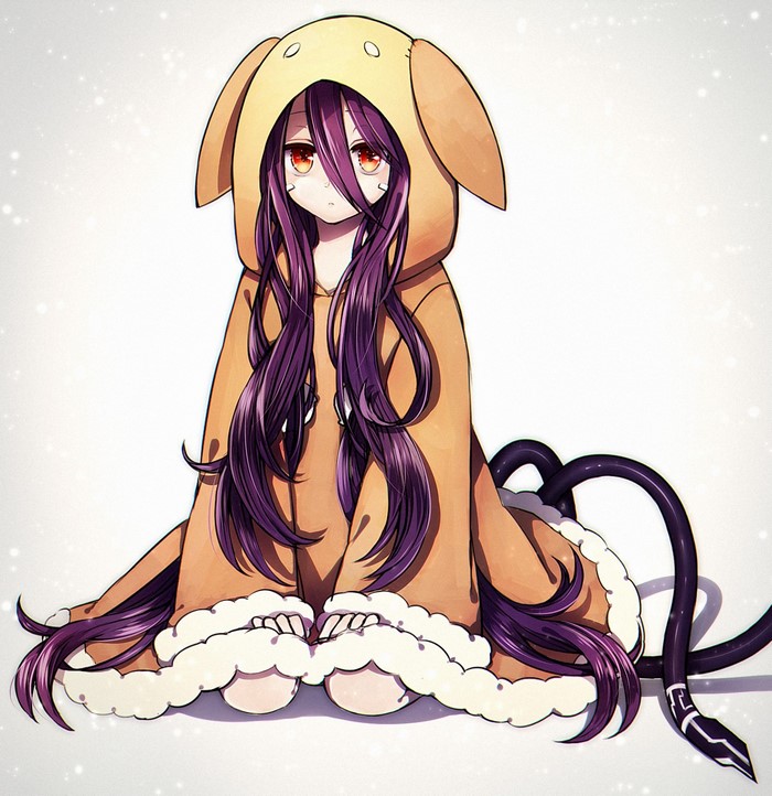 Anime girl in a dog costume with purple hair