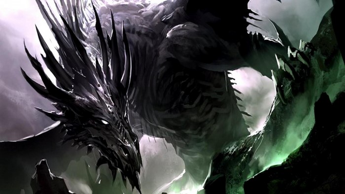 Dark Dragon in a Misty Cavern