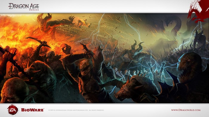 Dragon Age Origins artwork with demons and lightning