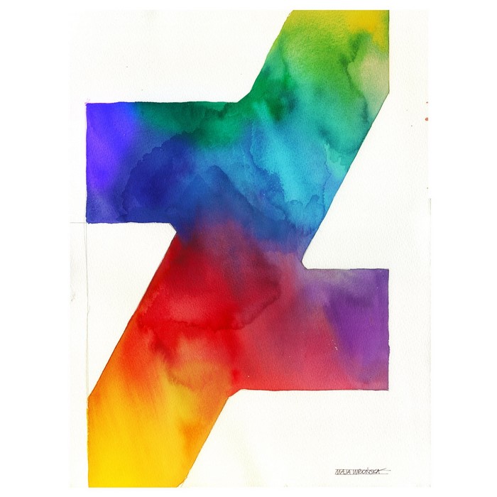 Abstract watercolor painting with rainbow colors