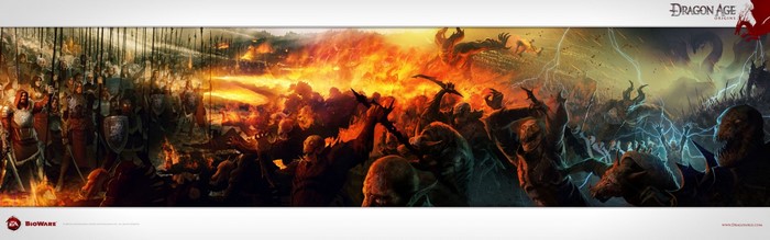 Dragon Age Origins: Battle scene with soldiers and monsters