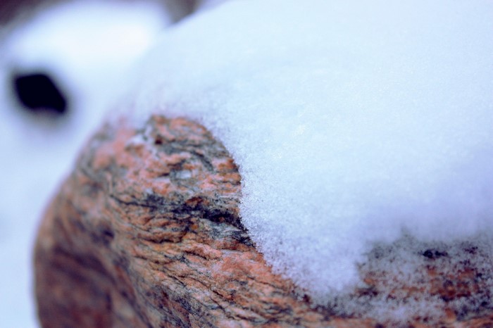 Close up of a snow-covered rock