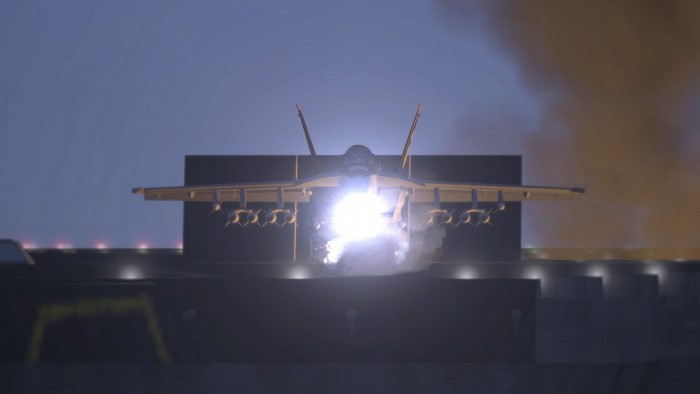 F/A-18 Hornet taking off from aircraft carrier