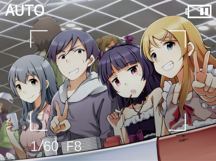 Anime characters posing for a photo